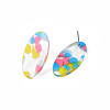 Acrylic Oval Stud Earrings with 316 Stainless Steel Pins for Women EJEW-N050-03-3