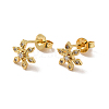 Rack Plating Brass Micro Pave Clear Cubic Zirconia Snowflake Ear Studs EJEW-F301-13-2