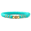 Polymer Clay Heishi Beaded Stretch Bracelets with Brass Beads for Daily Wear and Casual Style JO6865-5-1