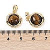 Brass Pave Natural Tiger Eye Flat Round Charms KK-U043-42G-A-3