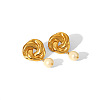 Flower 304 Stainless Steel Fresh Pearl Dangle Stud Earrings for Women MN4225-1-1
