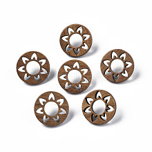 Donut with Flower Walnut Wood Stud Earrings with 316 Stainless Steel Pin for Women X-EJEW-N017-007