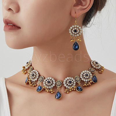 Alloy Rhinestone Bib Necklaces & Dangle Earrings Sets FS-WG6751B-03-1