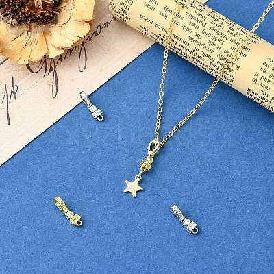 4Pcs 2 Colors Brass Micro Pave Clear Cubic Zirconia Fold Over Clasps KK-CJ0004-37-1