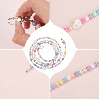 Rainbow Macaron Color Resin Round & Rose Beaded Mobile Phone Straps DIY-WH0401-73-1