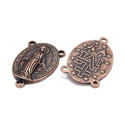 Holy Oval Carved Virgin Mary Tibetan Style Alloy Chandelier Component Links TIBEP-LF0961YKG-R-FF-1