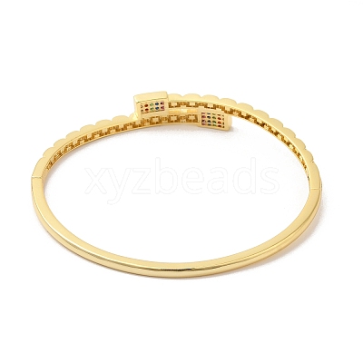 Colorful Cubic Zirconia Rectangle Hinged Bangle BJEW-L681-007G-1