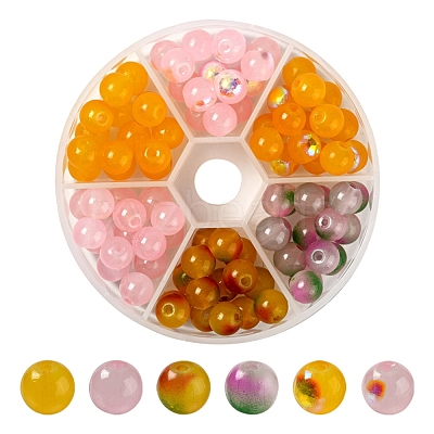 90Pcs 6 Style Spray Painted Glass Beads GGLA-YW0001-10-1