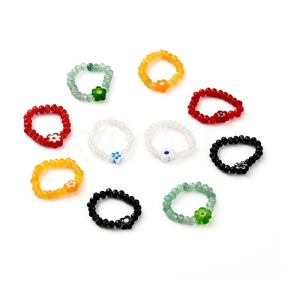 Dyed Natural Malaysia Jade Rondelle Beads Stretch Rings RJEW-JR00313-1