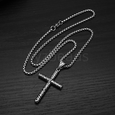 Religion 304 Stainless Steel Floral Cross Pendant Necklaces WGDCBE2-01-1
