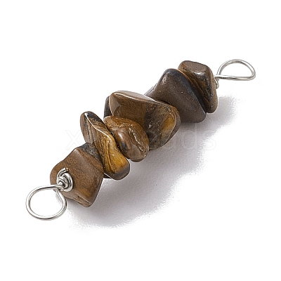 10Pcs 5 Styles Constellation Natural Aquamarine & Citrine & Tiger Eye & Lapis Lazuli & Rose Quartz Copper Wire Wrapped Chip Beaded Connector Charms PALLOY-JF02905-04-1
