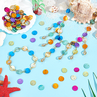 160Pcs 8 Colors Dyed Natural Akoya Shell Disc Links Connector Charms SSHEL-PH0001-30-1