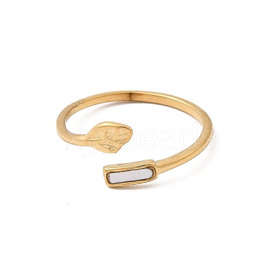 304 Stainless Steel & Natural Shell Cuff Rings for Women RJEW-G372-01G-05-1
