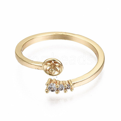 Brass Micro Pave Clear Cubic Zirconia Peg Bails Cuff Finger Ring Settings X-KK-T056-117G-NF-1
