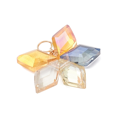 9Pcs 3 Colors Electroplate Rhombus Glass Pendants PALLOY-JF04507-1