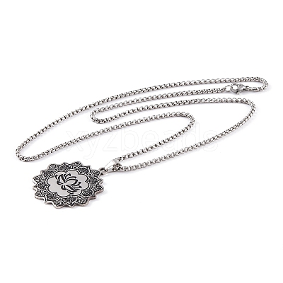 Lotus 201 Stainless Steel Pendant Necklaces NJEW-F320-04P-1
