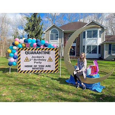 Polyester Quarantine Birthday Decorations Banner AJEW-GF0001-65-1