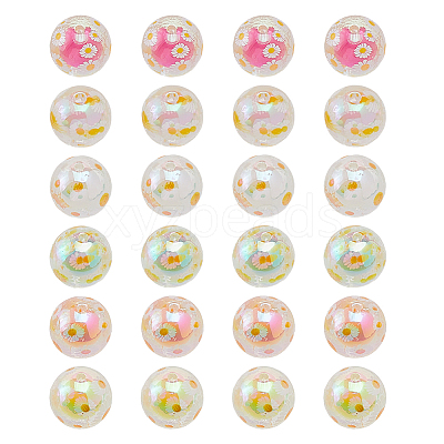 24Pcs 6 Colors UV Plating Printed Transparent Acrylic Beads TACR-DC0001-11-1