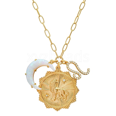 Cubic Zirconia Constellation & Opalite Moon Pendant Necklace PW-WG46702-05-1