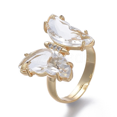 Adjustable Brass Glass Finger Rings RJEW-P148-A01-09-1