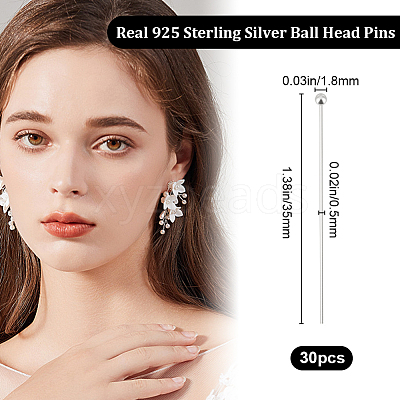 30Pcs 925 Sterling Silver Ball Head Pins STER-BBC0005-96B-1