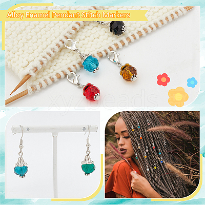 14Pcs 14 Colors Faceted Glass Pendant Locking Stitch Markers HJEW-AB00653-1