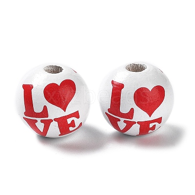 Valentine's Day Theme Printed Wood Beads WOOD-G017-02A-1