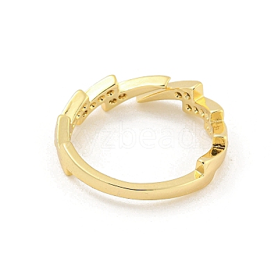 Lightning Bolt Brass Micro Pave Clear Cubic Zirconia Open Cuff Rings RJEW-G309-33G-1