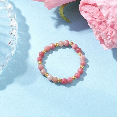 Natural Rhodonite Beaded Stretch Rings for Women RJEW-JR00868-09-1