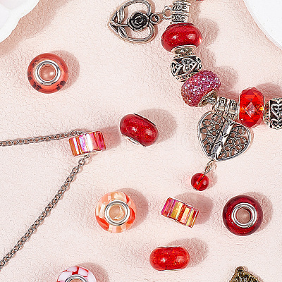 90Pcs 15 Styles Red Series Transparent Resin European Beads RPDL-SP0001-06-1