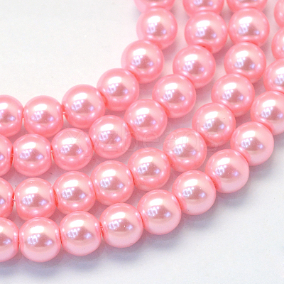 Baking Paint Pearlized Glass Pearl Round Bead Strands X-HY-Q330-8mm-53-1