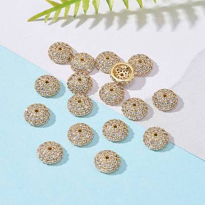 Apetalous Half Round/Dome Brass Micro Pave Cubic Zirconia Bead Caps X-ZIRC-D062-G-1