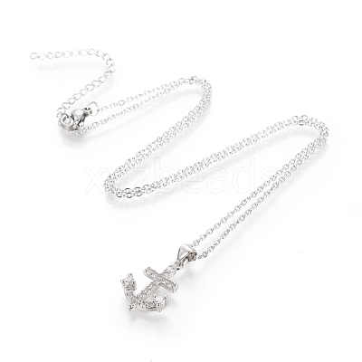 Brass Micro Pave Cubic Zirconia Pendant Necklaces NJEW-I230-09-1