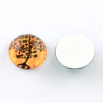 Half Round/Dome Tree Pattern Glass Flatback Cabochons for DIY Projects X-GGLA-Q037-25mm-M31-1
