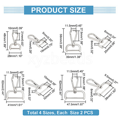 8Pcs 4 Styles Zinc Alloy Swivel Lobster Claw Clasps FIND-PH0008-63P-1