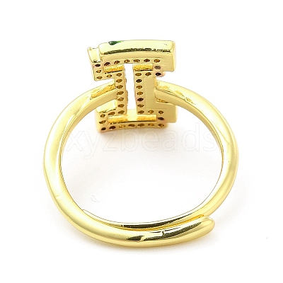 Mixed Color Enamel Initial Letter Adjustable Ring with Clear Cubic Zirconia RJEW-P045-01G-I-1