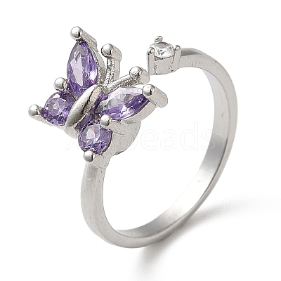 Rotatable Cubic Zirconia Butterfly Open Ring RJEW-Q776-03P-1