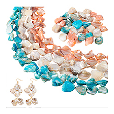 6 Strands 3 Colors Natural Freshwater Shell Dyed Beads Strands SHEL-PH0001-60-1