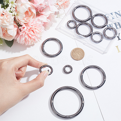 16Pcs 8 Styles Alloy Spring Gate Rings FIND-PH0007-80B-1