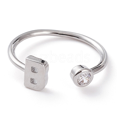 Brass Micro Pave Clear Cubic Zirconia Cuff Rings RJEW-J074-01P-B-1