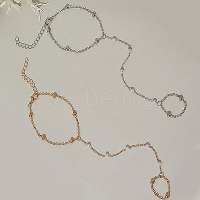 2Pcs 2 Colors Alloy Satellite Chains Finger Ring Bracelets for Women BJEW-CY0001-09-1