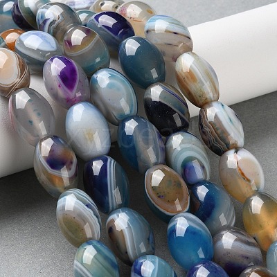 Natural Banded Agate (Dyed & Heated) Beads Strands G-M446-D01-01E-1