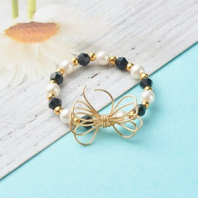 Imitate Austrian Crystal Bicone Glass Beaded Finger Rings RJEW-TA00003-05-1