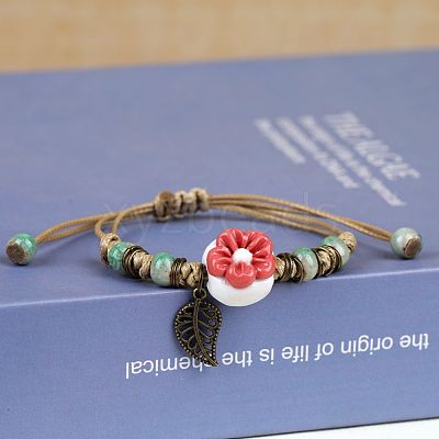 Adjustable Handmade Porcelain Flower Beads Braided Beads Bracelets WGFB2A7-05-1
