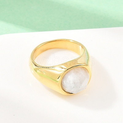 304 Stainless Steel Natural Moonstone Finger Rings RJEW-F203-02G-01-1