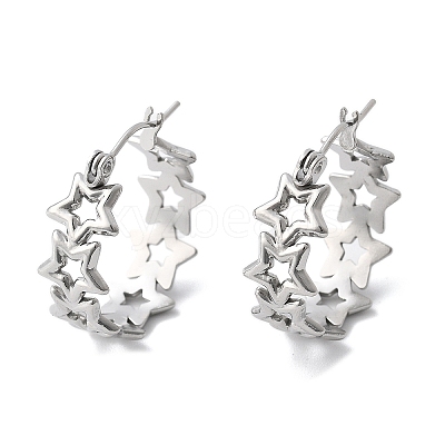 Non-Tarnish Hollow Star 304 Stainless Steel Hoop Earrings for Women STAS-A057-14P-1