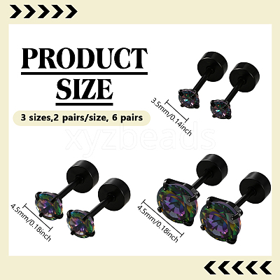 12Pcs 3 Styles 304 Stainless Steel Flat Round Stud Earrings EJEW-GO0002-22-1
