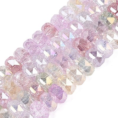 Electroplate Transparent Crackle Glass Beads Strands EGLA-Q135-01A-B01-1