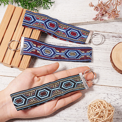 3Pcs Vintage Polyester Ribbon Keychain KEYC-TAC00048-1