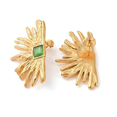 304 Stainless Steel Stud Cat Eye Earrings for Women EJEW-E313-05G-01-1